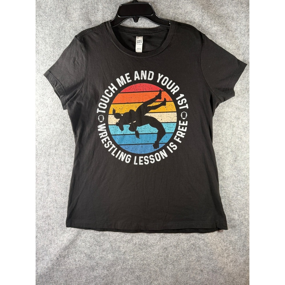 District Wrestling Graphic T-Shirt Black Retro Sunset Lesson Large